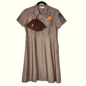 VINTAGE 1940’s Original Official Girl Scouts Brownie Uniform with Cap and Pins